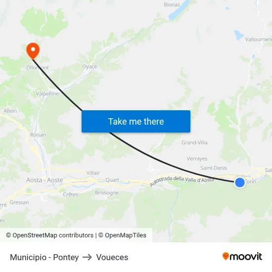 Town Hall - Pontey to Voueces map