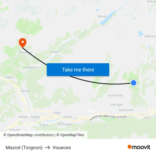 Mazod (Torgnon) to Voueces map
