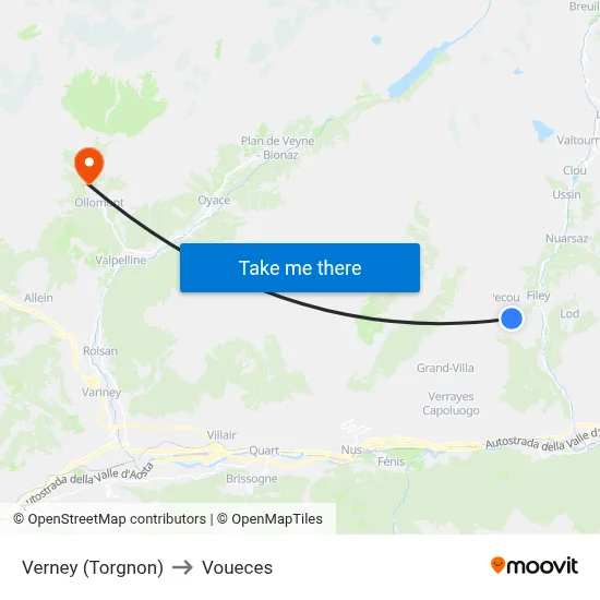 Verney (Torgnon) to Voueces map