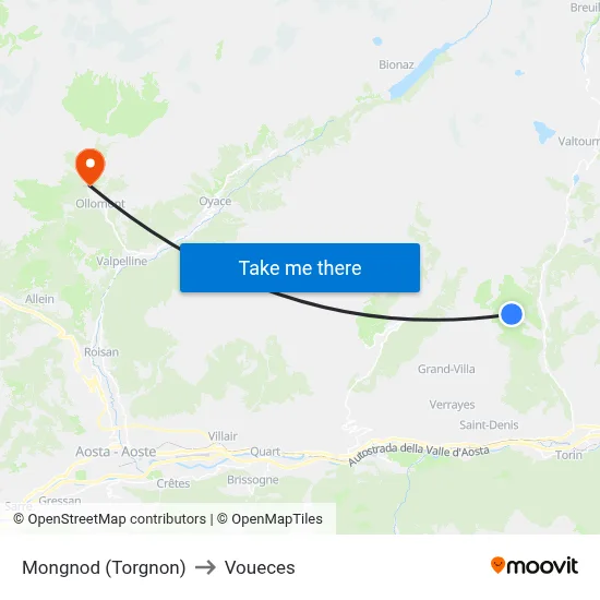 Mongnod (Torgnon) to Voueces map