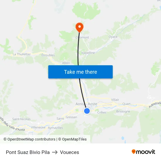 Pont Suaz Pila Junction to Voueces map