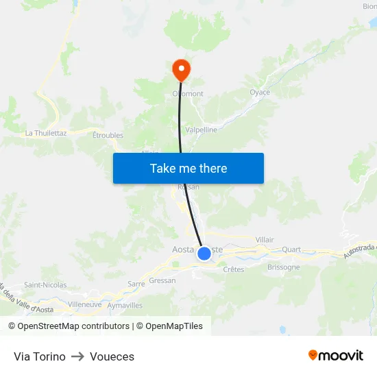 Via Torino to Voueces map