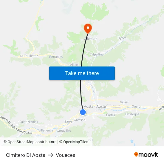 Aosta Cemetery to Voueces map