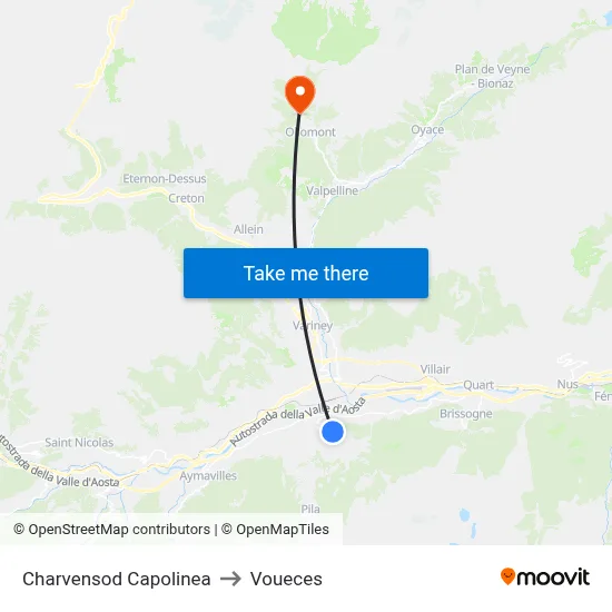 Charvensod Terminal to Voueces map
