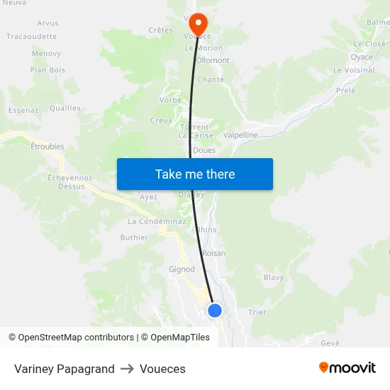 Variney Papagrand to Voueces map