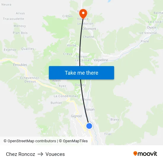 Chez Roncoz to Voueces map