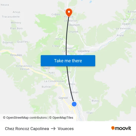 Chez Roncoz Terminal to Voueces map