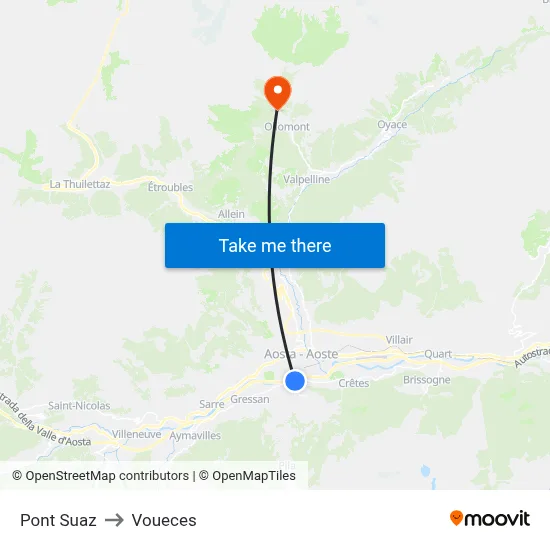 Pont Suaz to Voueces map