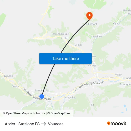 Arvier - Railway Station to Voueces map