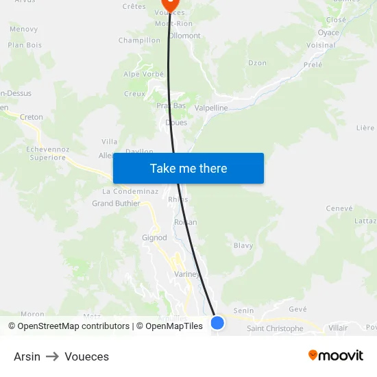 Arsin to Voueces map