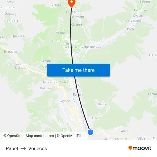 Papet to Voueces map
