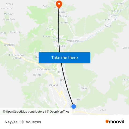 Neyves to Voueces map