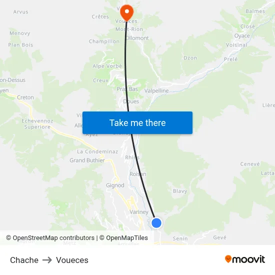 Chache to Voueces map