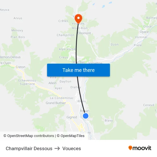 Champvillair Lower to Voueces map