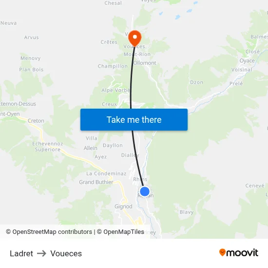 Ladret to Voueces map