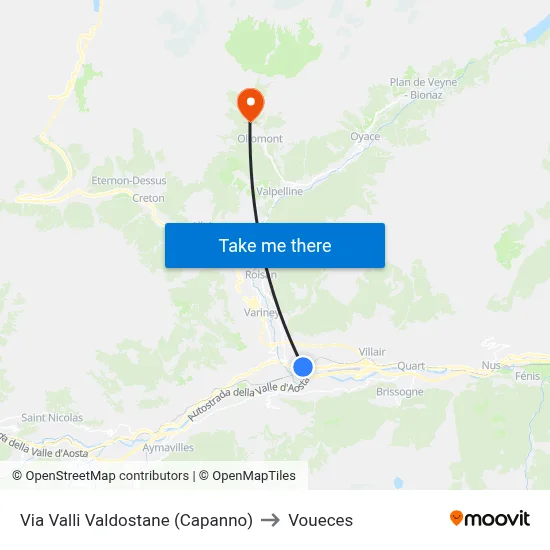 Aosta Valley Street (Shelter) to Voueces map