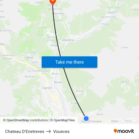 Chateau D'Enetreves to Voueces map