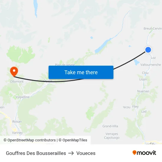 Bousserailles Gorge to Voueces map