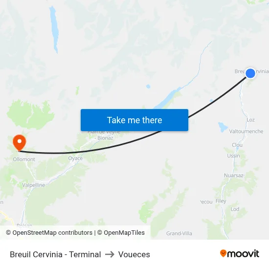 Breuil Cervinia - Terminal to Voueces map