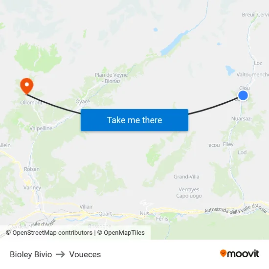 Bioley Junction to Voueces map