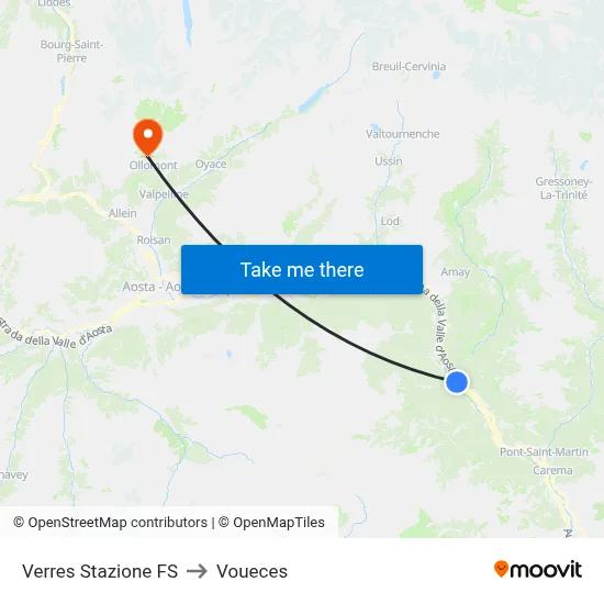 Verres FS Station to Voueces map
