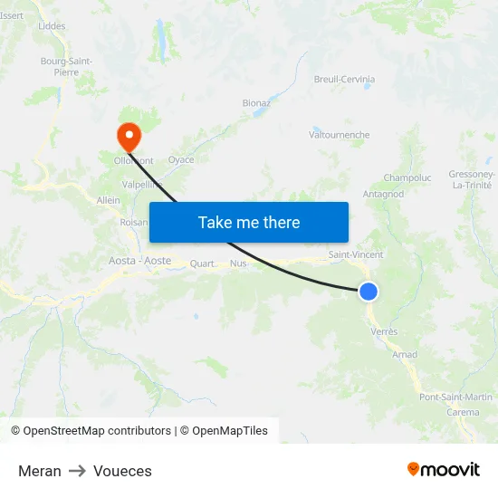 Meran to Voueces map