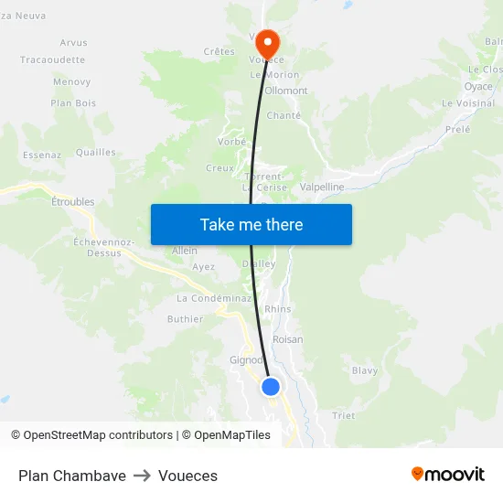 Plan Chambave to Voueces map