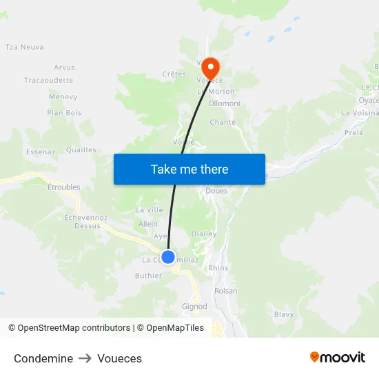 Condemine to Voueces map