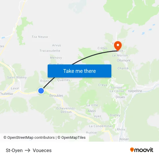 St-Oyen to Voueces map