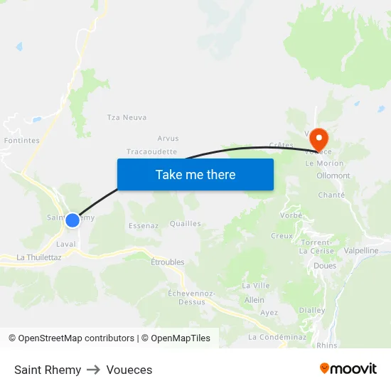 Saint Rhemy to Voueces map