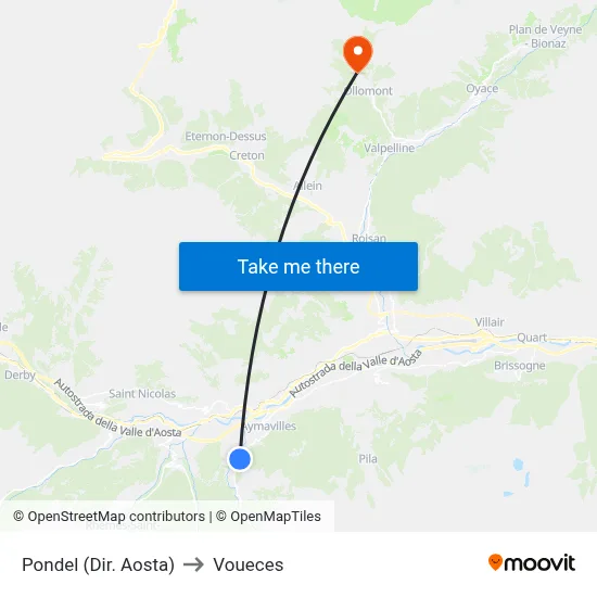 Pondel (Aosta Direction) to Voueces map