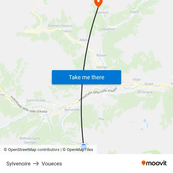 Sylvenoire to Voueces map