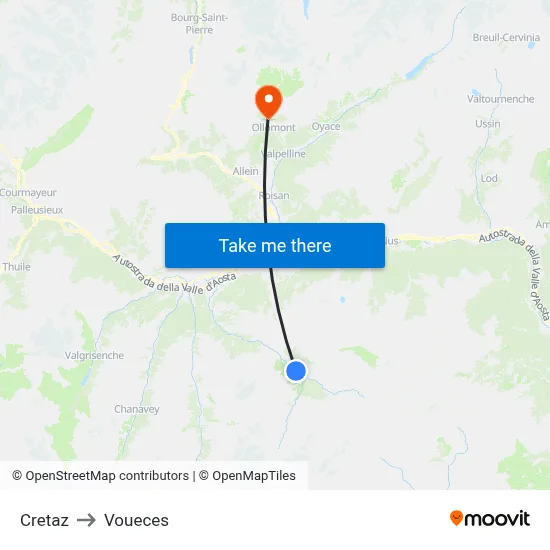 Cretaz to Voueces map