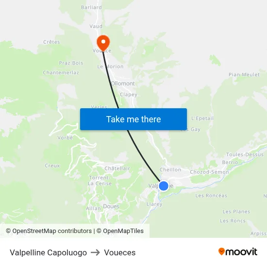 Valpelline Town Center to Voueces map