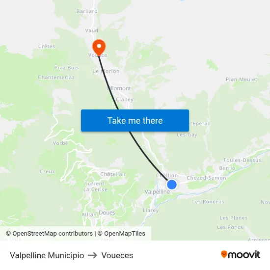 Valpelline Town Hall to Voueces map