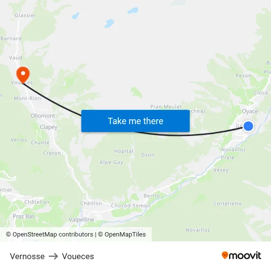 Vernosse to Voueces map