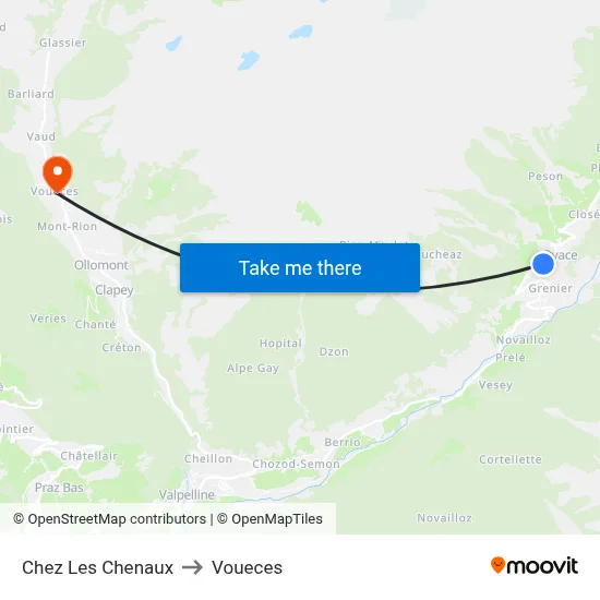Chez Les Chenaux to Voueces map