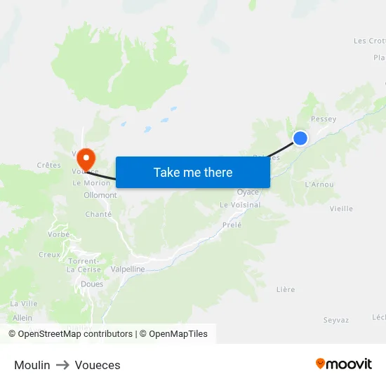 Moulin to Voueces map