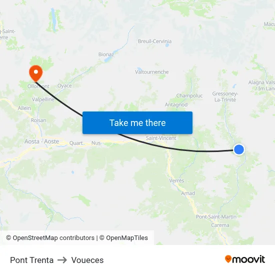 Pont Trenta to Voueces map