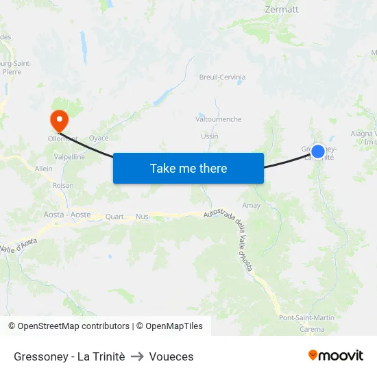 Gressoney - La Trinite to Voueces map