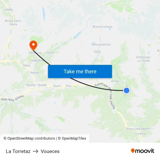 La Torretaz to Voueces map