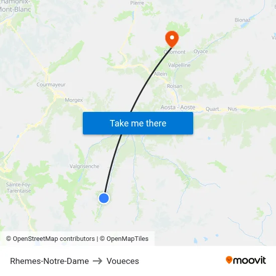 Rhemes-Notre-Dame to Voueces map