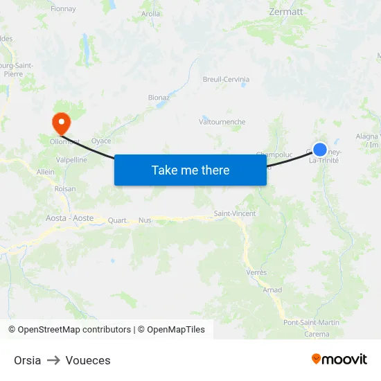 Orsia to Voueces map