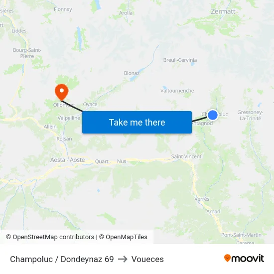 Champoluc / Dondeynaz 69 to Voueces map