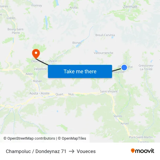 Champoluc / Dondeynaz 71 to Voueces map