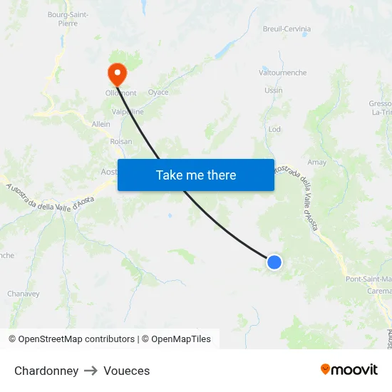 Chardonney to Voueces map