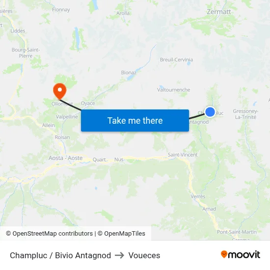 Champluc / Antagnod Junction to Voueces map