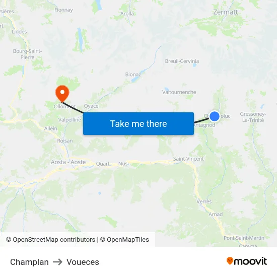 Champlan to Voueces map