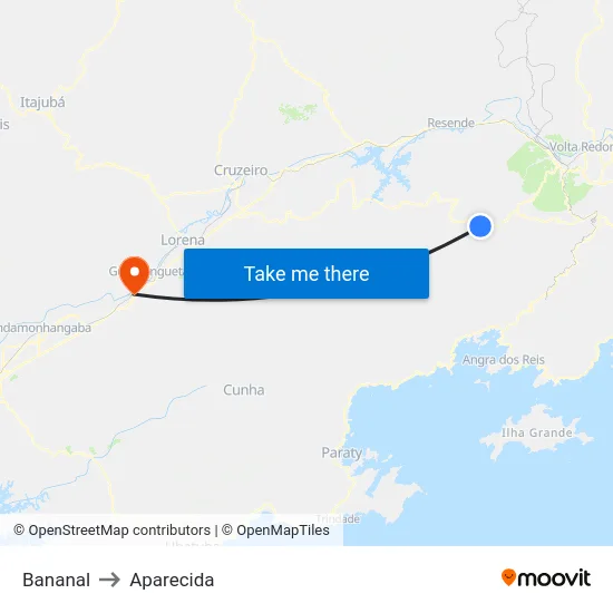 Bananal to Aparecida map
