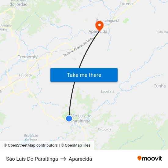 São Luis Do Paraitinga to Aparecida map